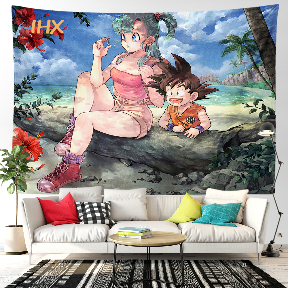 Tapisserie Dragon Ball Decoration Murale Bulma Et Goku